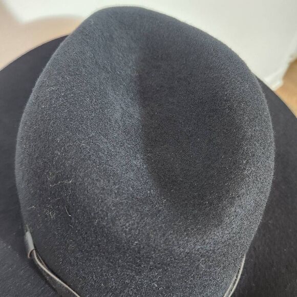 Kendall and Kylie Black Wool Fedora Hat with Faux Leather Trim One Size - Picture 3 of 8